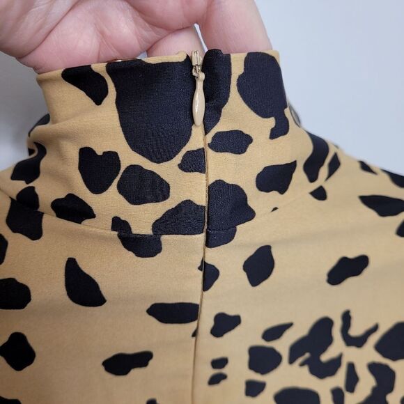JUDE CONNALLY leopard camel animal print mock neck zip stretch long sleeve top L - Picture 4 of 8